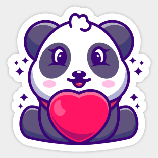 Cute baby panda cartoon with love Sticker